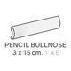 Ceramic Wall Molding Pencil Bullnose Masia White Glossy 1" x 6"