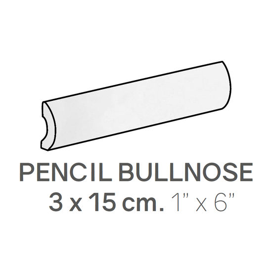 Bordures murales pour céramique Pencil Bullnose Masia White Lustré 1" x 6" (paquet de 18)