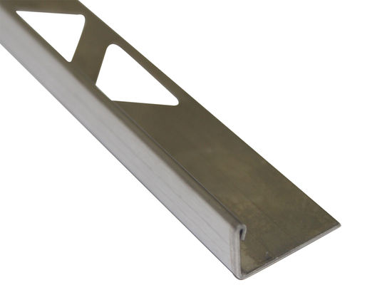 Flat Tile Edge, Brushed Stainless Steel - 3/8" x 8'