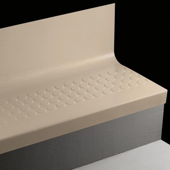 Angle Fit Rubber Stair Tread with Integrated Riser Raised Round #49 Beige 84"