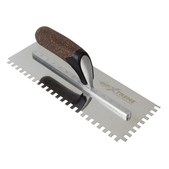 Square-Notched XL Flooring Trowel 1/4" x 3/8" x 1/4"with Cork Handle