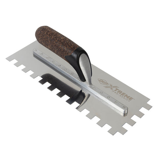 Square-Notched XL Flooring Trowel 1/2" x 1/2" x 1/2" with Cork Handle
