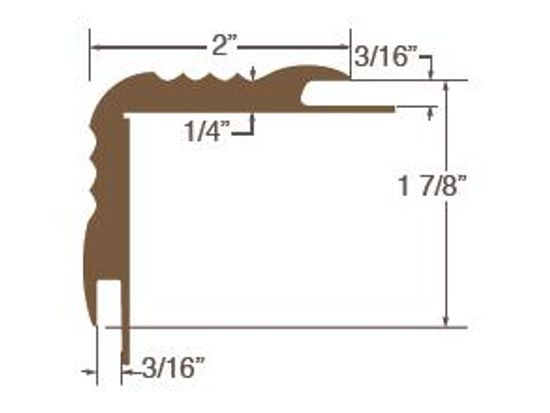 Carpet Stair Nose Vinyl with 3/16" (4.8 mm) Carpet Double Insert #2 Brown - 1-7/8" (47.6 mm) x 2" x 12'