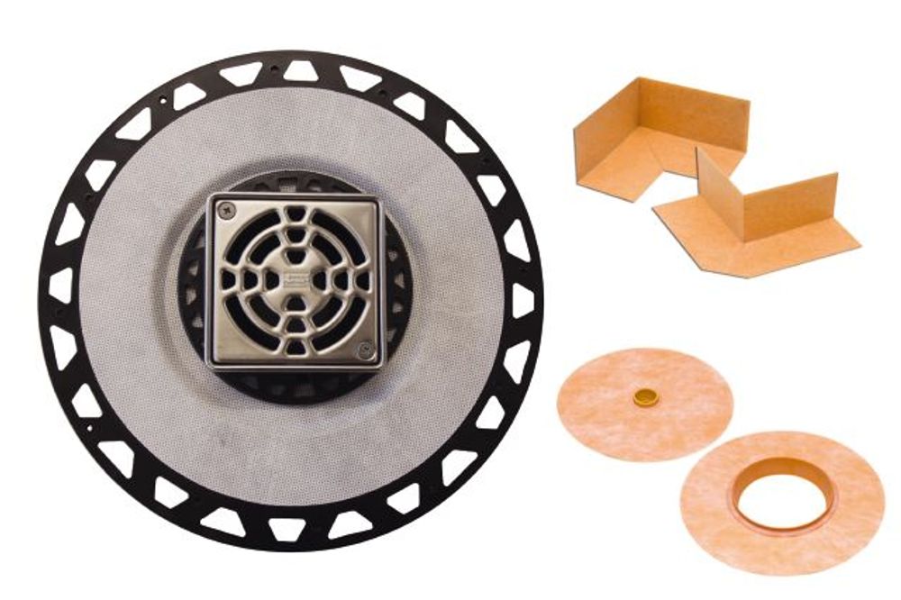 Schluter KERDI-DRAIN Drain Kit with Flange ABS Plastic 2" with Square Grate  Stainless Steel 4" (KD2/ABS/E) FloorBox