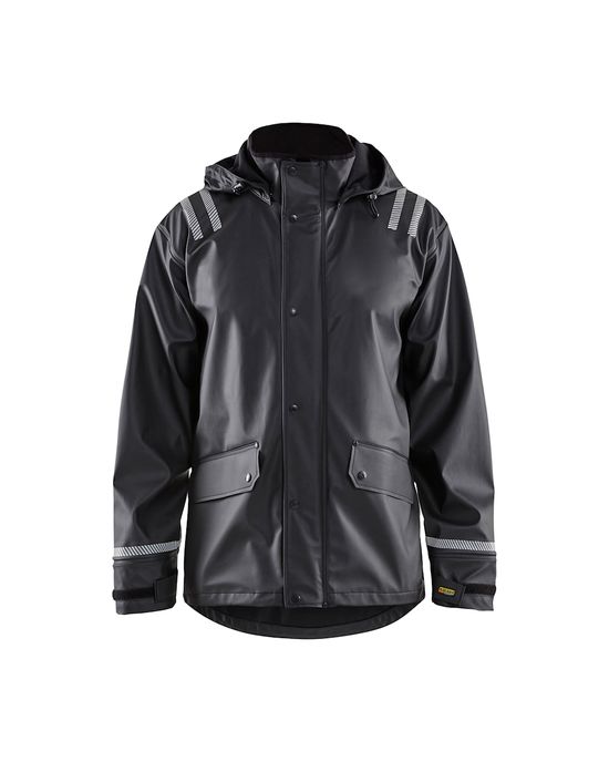 Hooded Rain Jacket with Reflective Details #9900 Black L