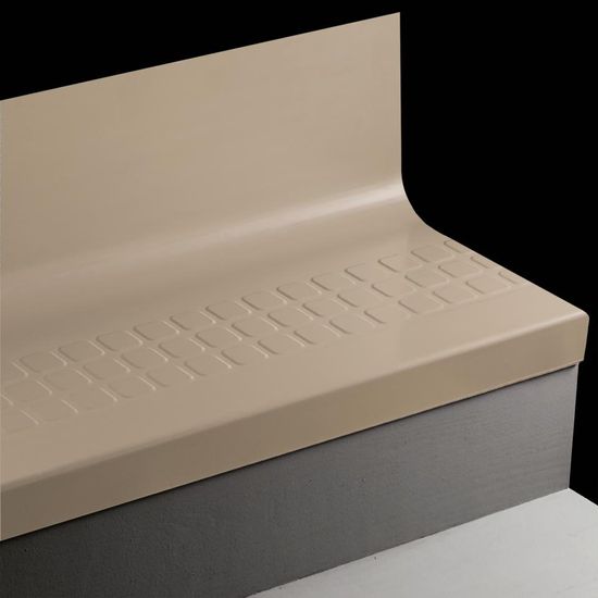 Angle Fit Rubber Stair Tread with Integrated Riser Raised Square #49 Beige with Insert 42"