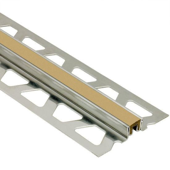 DILEX-KSN Surface Movement Joint Profile with 7/16" Light Beige Insert - Stainless Steel (V2) 5/16" (8 mm) x 8' 2-1/2"