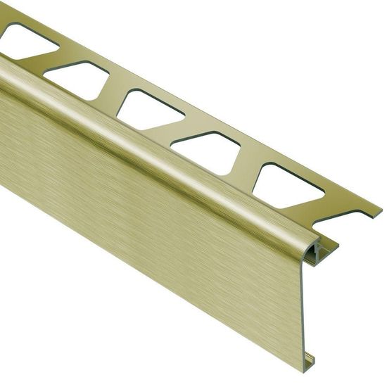 RONDEC-STEP Finishing and Edging Profile with Vertical Leg 2-1/4"  - Aluminum Anodized Brushed Brass 5/16" (8 mm) x 8' 2-1/2"