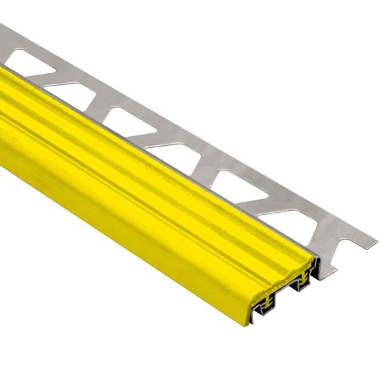 TREP-S Stair-Nosing Profile with Yellow Insert - Stainless Steel (V2) and PVC Plastic 1-1/32" x 8' 2-1/2" x 5/16" (8 mm)