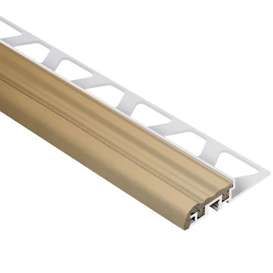 TREP-S Stair-Nosing Profile with Light Beige Insert - Aluminum and PVC Plastic 1-1/32" x 8' 2-1/2" x 3/8" (10 mm)