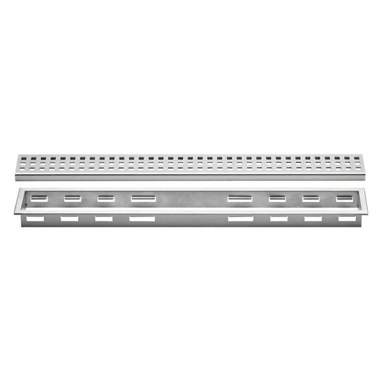 KERDI-LINE Linear Floor Drain with Square Grate Design - Brushed Stainless Steel (V4) 1-1/8" x 19-11/16"