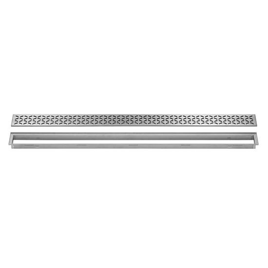 KERDI-LINE Linear Floor Drain with Floral Grate Design - Brushed Stainless Steel (V4) 29/32" x 35-7/16"