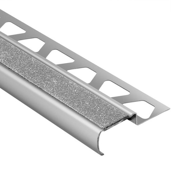 TREP-G-S Stair-Nosing Profile with Clear Non-Slip Tread - Brushed Stainless Steel (V2) 1-3/16" x 8' 2-1/2" x 7/16" (11 mm)