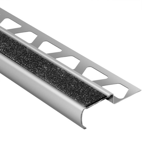 TREP-G-S Profilé pour nez de marche avec bande antidérapante noire - acier inoxydable (V2) brossé 1-3/16" x 8' 2-1/2" x 33/64" (13 mm)