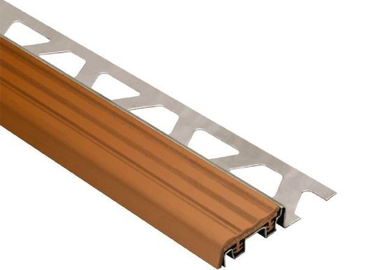 TREP-S Stair-Nosing Profile with Nut Brown Insert - Stainless Steel (V2) and PVC Plastic 1-1/32" x 8' 2-1/2" x 5/16" (8 mm)