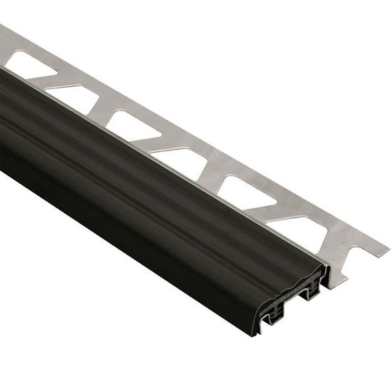 TREP-S Profilé de nez de marche avec insert noir - acier inoxydable (V2) et plastique PVC 1-1/32" x 8' 2-1/2" x 5/16" (8 mm)