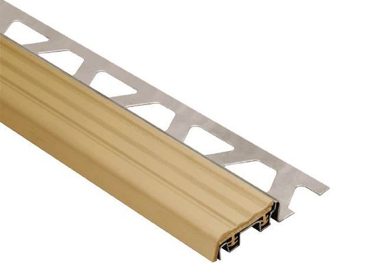 TREP-S Stair-Nosing Profile with Light Beige Insert - Stainless Steel (V2) and PVC Plastic 1-1/32" x 8' 2-1/2" x 5/16" (8 mm)