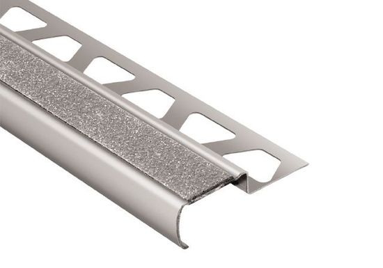 TREP-G-B Stair-Nosing Profile with Clear Non-Slip Tread - Brushed Stainless Steel (V2) 2-5/32" x 8' 2-1/2" x 9/16" (15 mm)