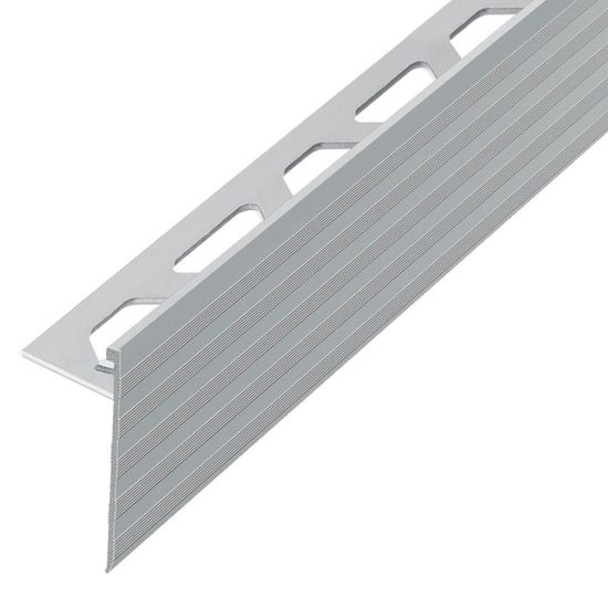 SCHIENE-STEP Profilé de bordure de marche - aluminium anodisé nickel mat 3/8" (10 mm) x 8' 2-1/2" avec ailette verticale de 1-1/2"