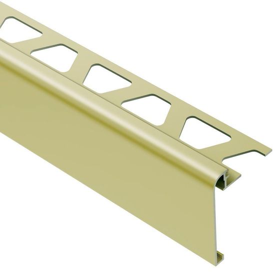 RONDEC-STEP Finishing and Edging Profile with Vertical Leg 2-1/4"  - Aluminum Anodized Matte Brass 5/16" (8 mm) x 8' 2-1/2"