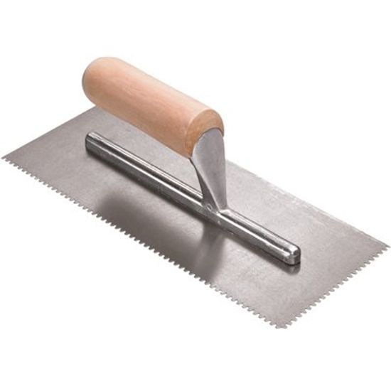 V-Notched Trowel 4-1/2" x 11" Steel 1/8" x 1/8" x 1/16" with Wood Handle