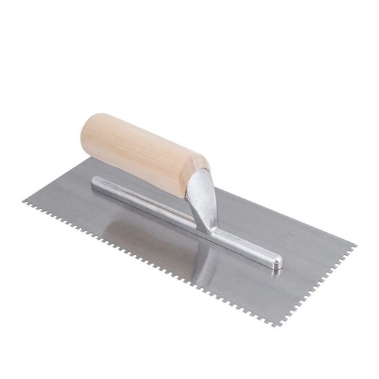 Square-Notched Trowel 4-1/2" x 11" Steel 1/16" x 1/16" x 1/16" with Wood Handle