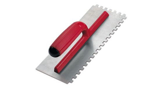 Square Notched Trowel 4-3/4" x 11" Steel with Open Bicolor Plastic Handle 5/16" x 5/16"