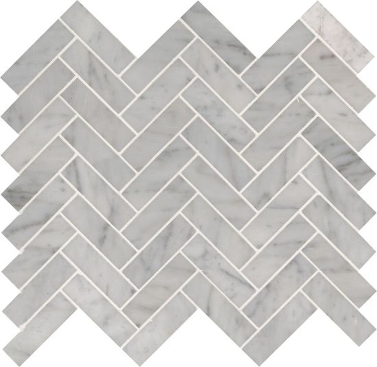 Mosaïque Carrara Herringbone Pattern Blanc-Froid Poli 12" x 12"