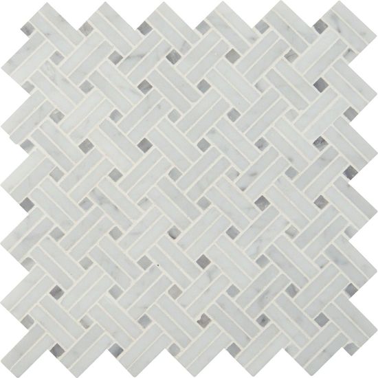Mosaïque Carrara Basketweave Blanc-Froid Poli 12" x 12"