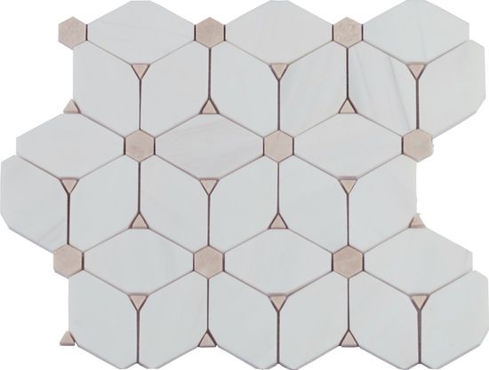 Mosaïque Hexagonale Cecily Blanc-Chaud Poli 11" x 12-1/2"