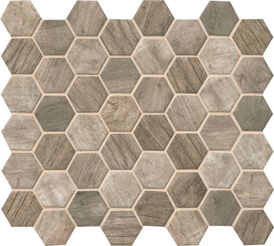 Hexagon Mosaic Driftwood Brown Matte 11" x 12-3/4"