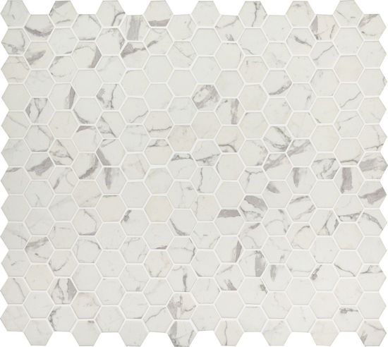Mosaic Tiles Statuario Celano White-Cool Hexagon Glossy 11" x 12-3/4"