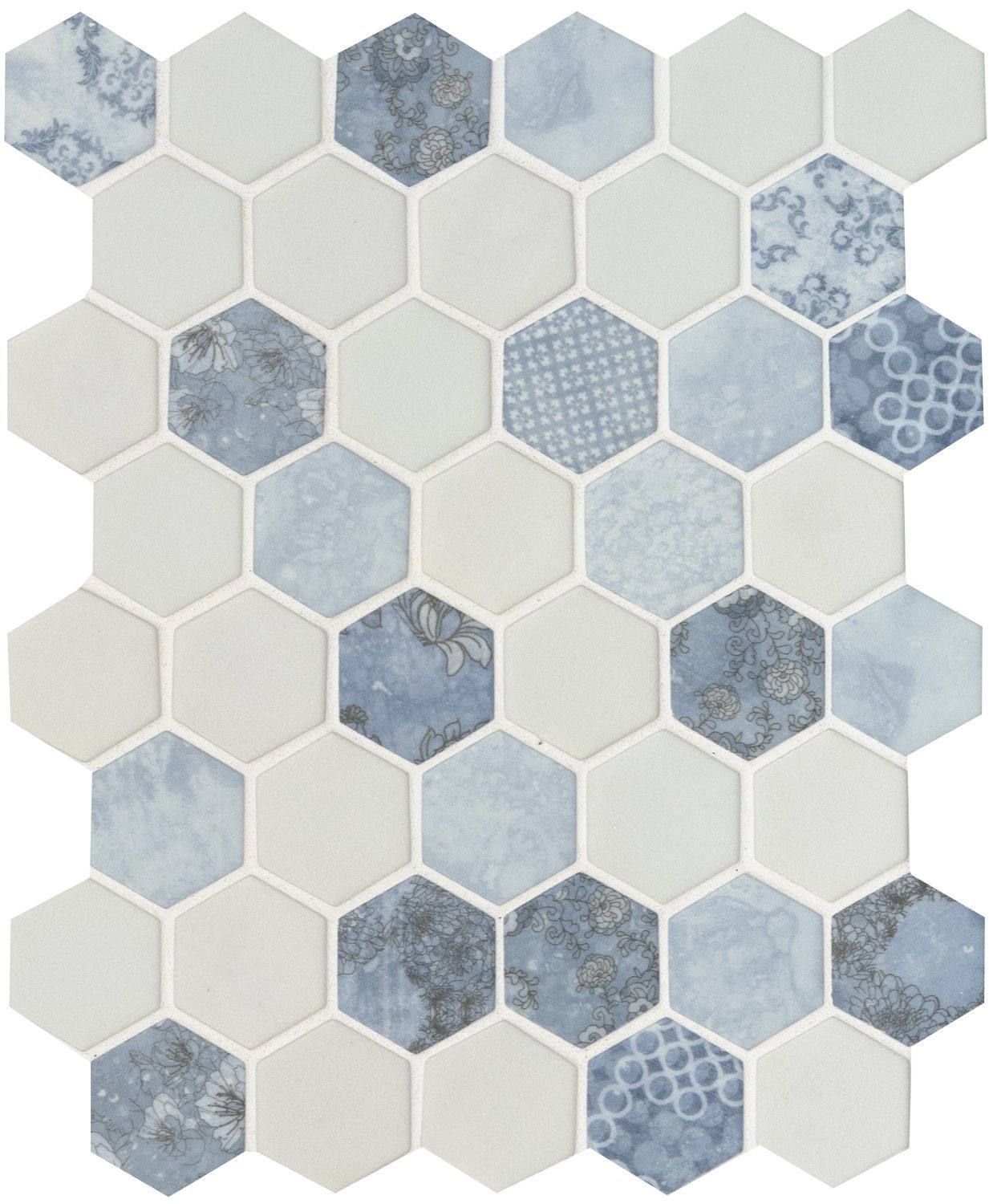 Mosaïque en céramique pour salle de bain ou cuisine avec inserts en verre - White-pale blue | Leroy Merlin