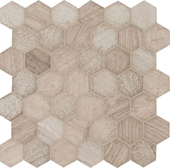 Mosaïque Hexagonale Honeycomb Gris-Clair Multi Fini 11-3/4" x 12"
