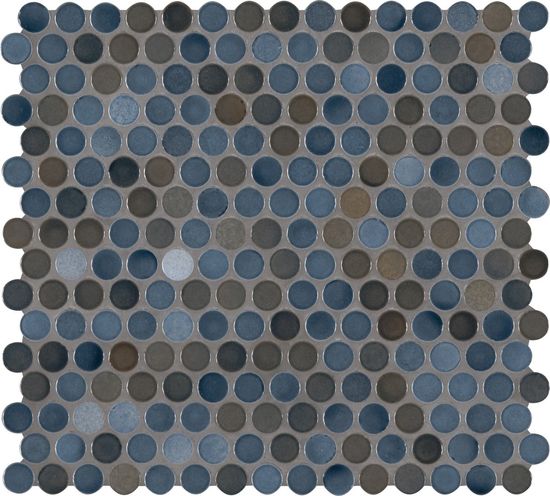 Mosaic Penny Round Blue Hexagon Glossy 11-1/2" x 12-1/2"