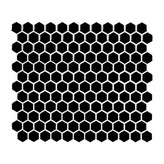 Mosaic Retro Nero Black Hexagon Glossy 10-1/2" x 12"