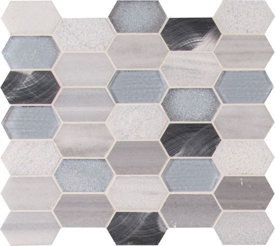 Hexagon Mosaic Harlow Picket Gray-Light Multi Finish 11-1/2" x 12-1/2"