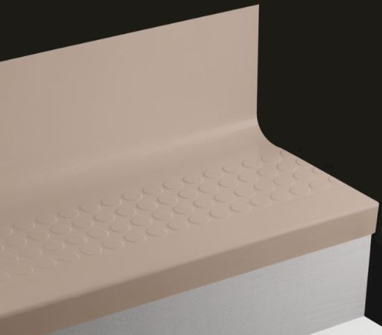 Angle Fit Rubber Stair Tread with Integrated Riser Raised Round #149 Milk Chocolat with Insert 84"
