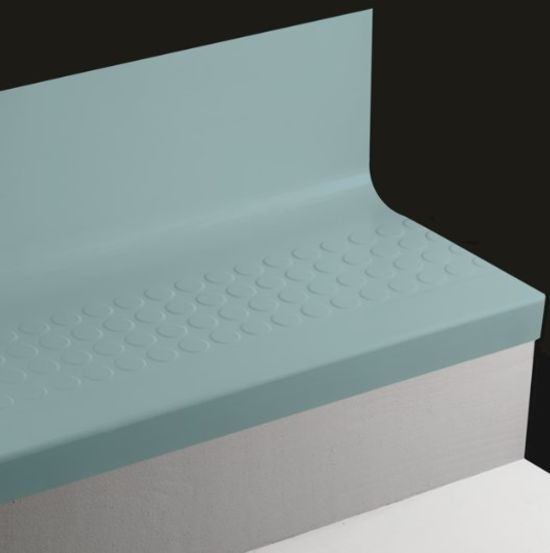 Angle Fit Rubber Stair Tread with Integrated Riser Raised Round #VM5 Dream Teal with Insert 48"