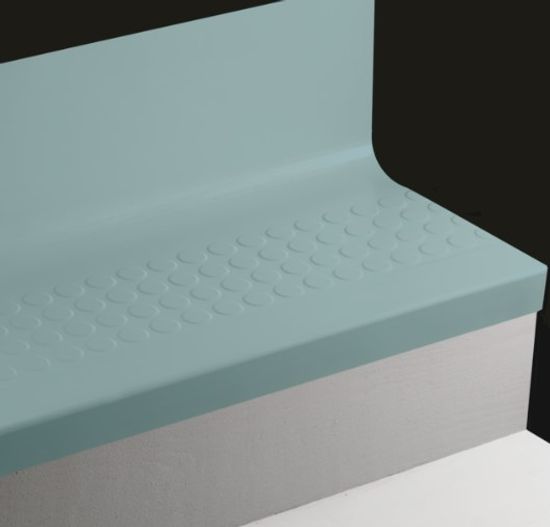 Angle Fit Rubber Stair Tread with Integrated Riser Raised Round #VM5 Dream Teal with Grit tape 36"