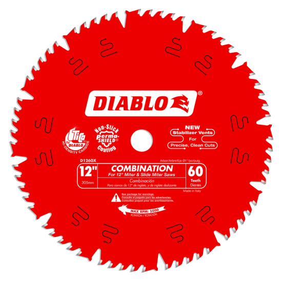 Combination Saw Blade 60 Tooth for Miter, Slide Miter and Table Saws 12"