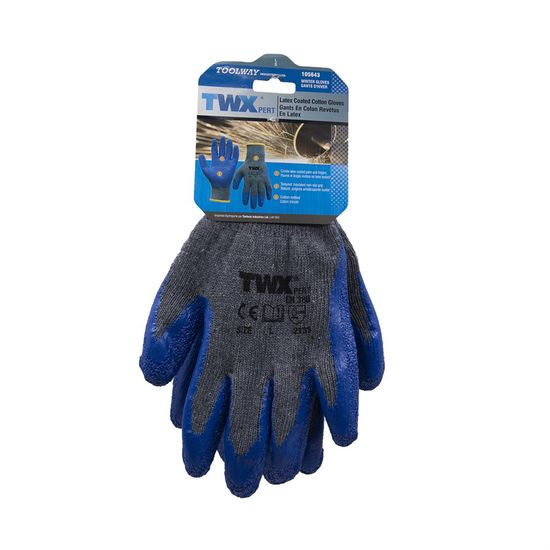 Gloves TWXpert Knitted Cotton Gray with Crinkle Latex Palm Blue - L