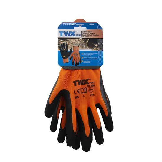 Gloves TWXpert Knitted Polyester Orange with Latex Foam Palm Black - L