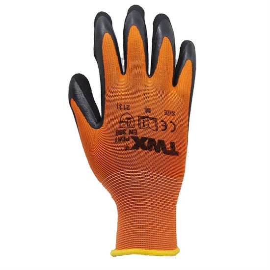 Gloves TWXpert Knitted Polyester Orange with Latex Foam Palm Black - M
