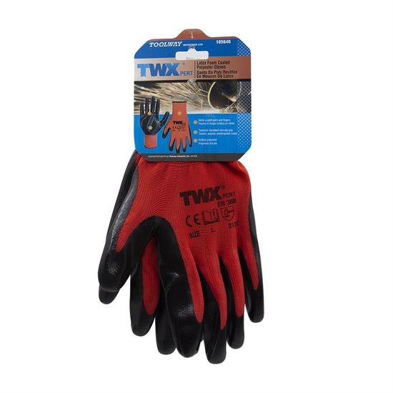 Gloves TWXpert Knitted Polyester Red with Nitrile Palm Black - L