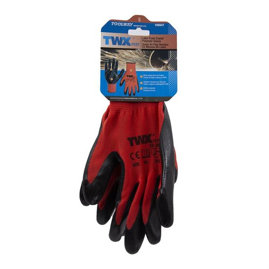 Gloves TWXpert Knitted Polyester Red with Nitrile Palm Black - XL