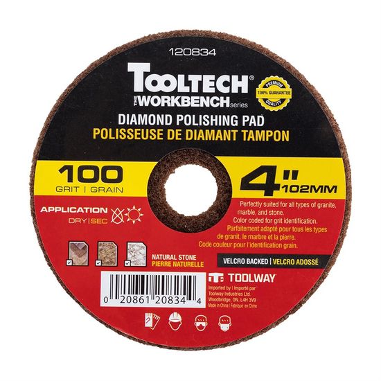 Dry Polishing Wheel Tooltech Workbench Diamond 100 Grit with Velcro Backed 4"