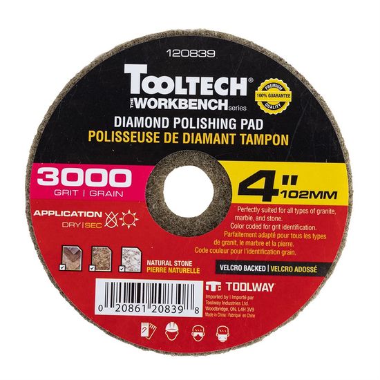 Dry Polishing Wheel Tooltech Workbench Diamond 3000 Grit with Velcro Backed 4"