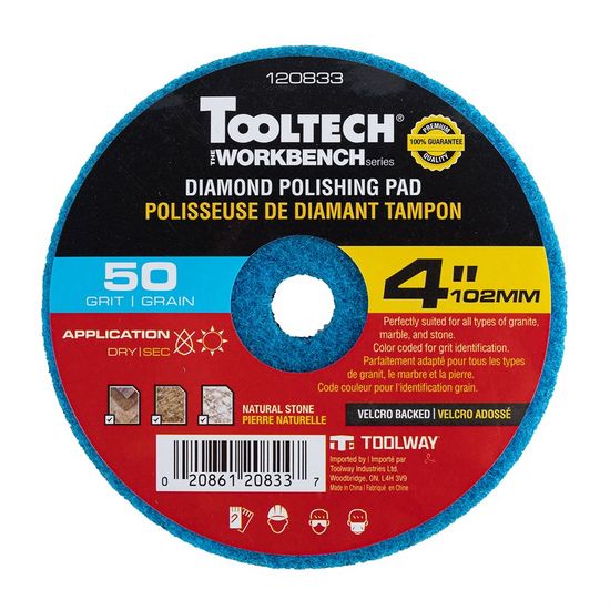 Dry Polishing Wheel Tooltech Workbench Diamond 50 Grit with Velcro Backed 4"