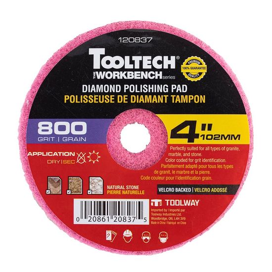 Dry Polishing Wheel Tooltech Workbench Diamond 800 Grit with Velcro Backed 4"